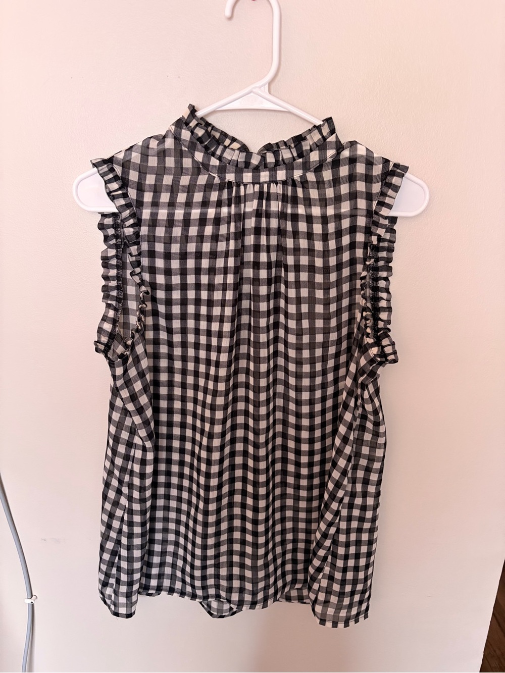 Black and White Gingham Ruffle Sleeve Blouse